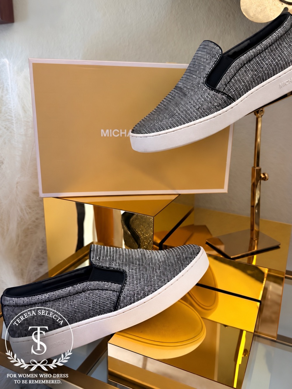 Michael Kors Keaton Glitter Chain Mesh Slip-On Sneakers Size 8.5M